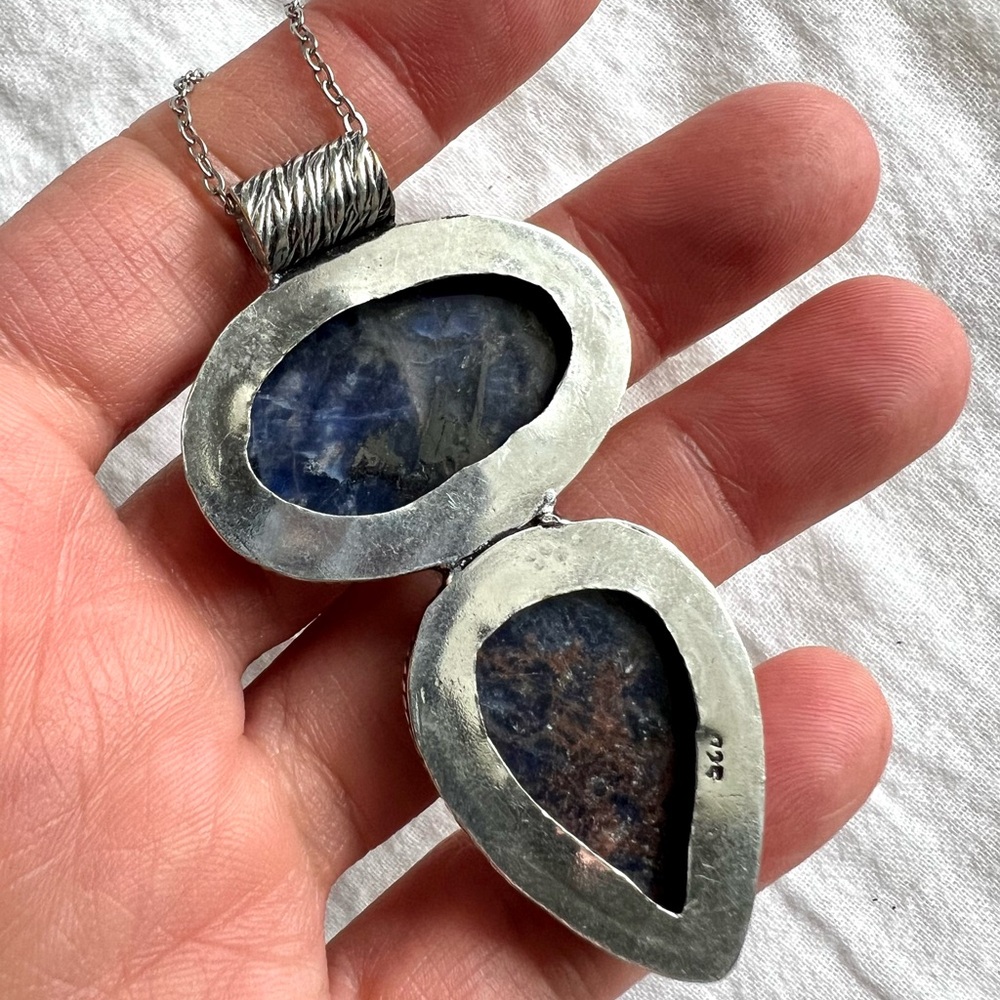 925 Double Huge Spiritual Sodalite Pendant Necklace - Picture 4 of 5